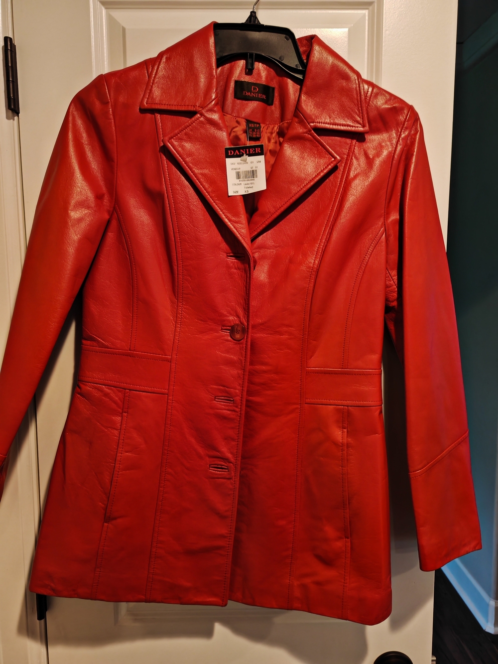 Danier Red Leather Button-Front Blazer Jacket